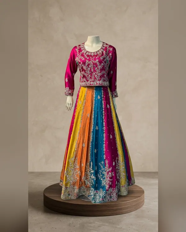 Multi-Color Panel Embroidered Lehenga Choli Set – Luxury Formals by Sadaf Boutique, Islamabad