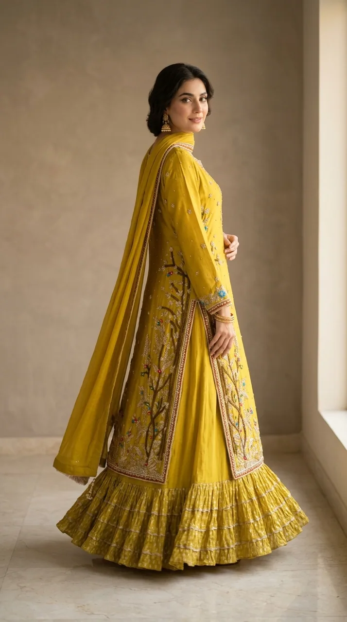 Mustard Yellow Embroidered Kurta Sharara Set – Luxury Formals by Sadaf Boutique, Islamabad