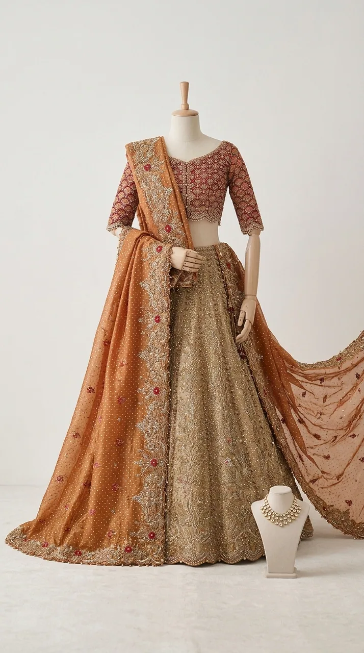 Saffron Gold Bridal Lehenga – Bridal by Sadaf Boutique, Islamabad