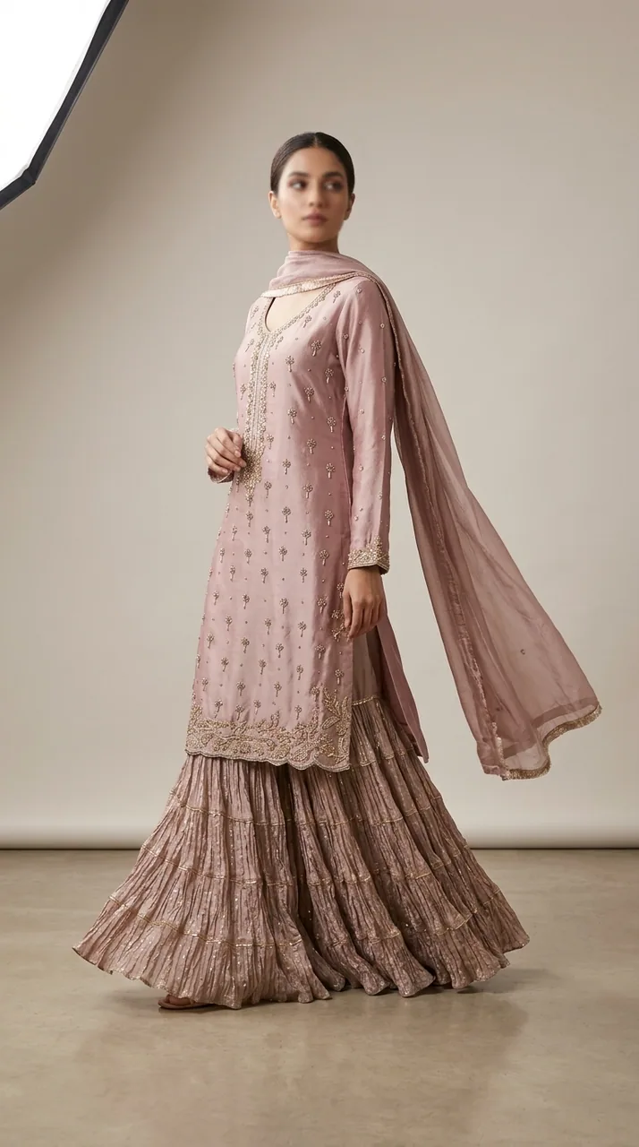 Mauve Pink Embroidered Kurta Sharara Set – Luxury Formals by Sadaf Boutique, Islamabad