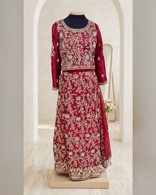 Deep Magenta Hand-Embroidered Bridal Lehenga Set – Bridal by Sadaf Boutique, Islamabad
