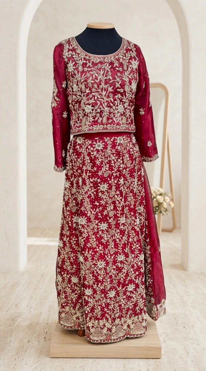 Deep Magenta Hand-Embroidered Bridal Lehenga Set – Bridal by Sadaf Boutique, Islamabad